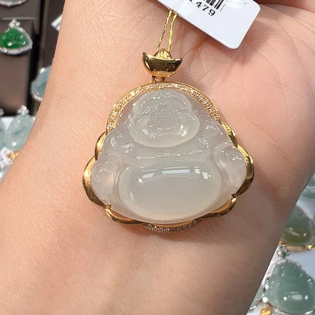 翡翠18K金镶嵌吊坠(不含链)佛公