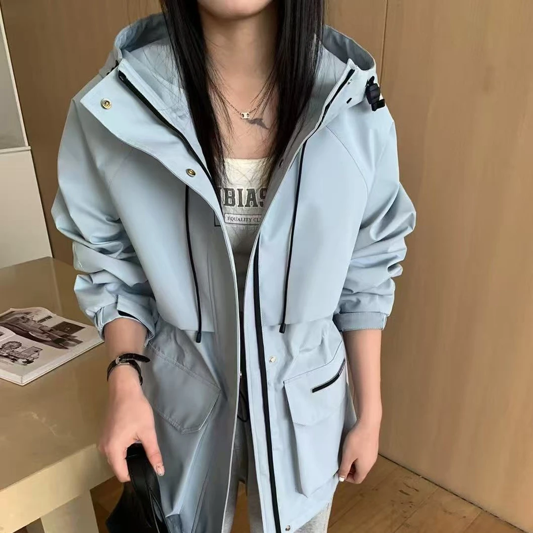 大码女装2025新款秋装新款风衣外套胖妹妹中长款连帽冲锋衣显瘦