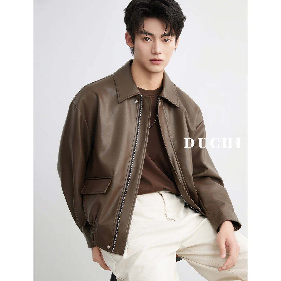 【哑光质感PU皮】高街机车皮衣夹克男2025新款秋季高级感翻领外套