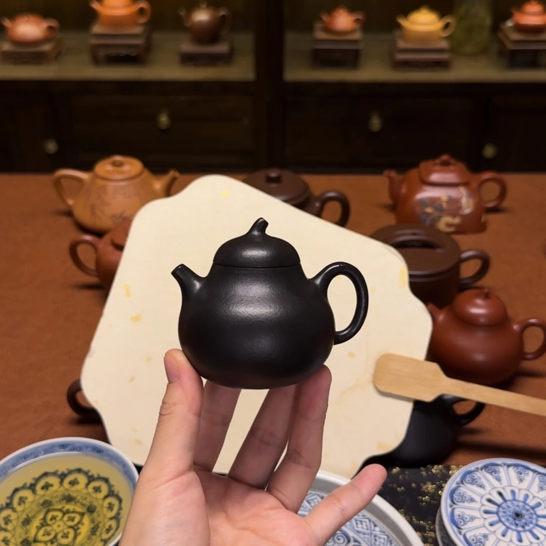 茶壶紫砂130cc，茄瓜壶，小煤窑朱泥捂灰