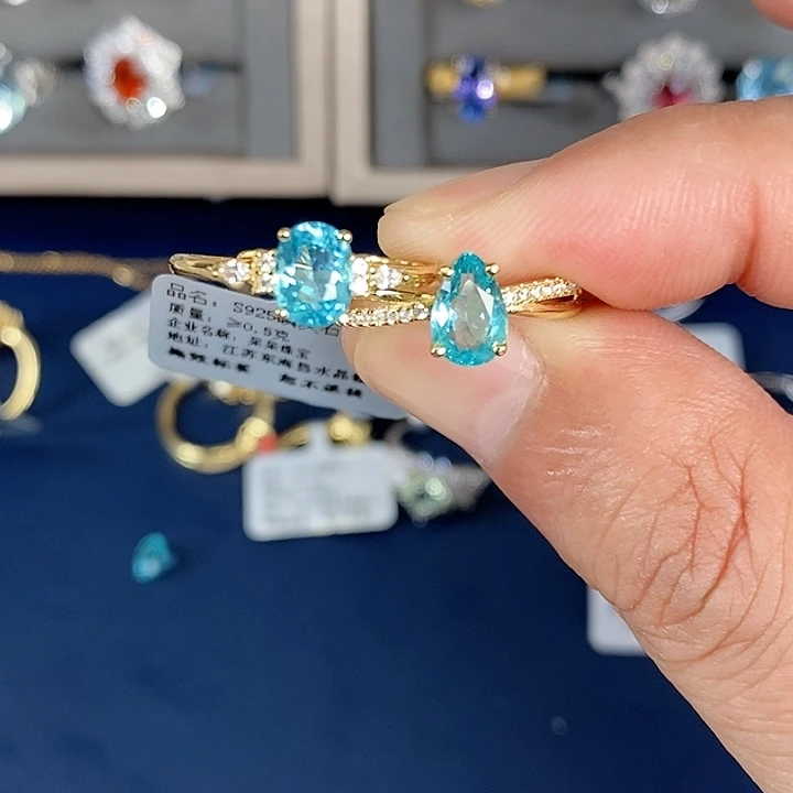 戒指磷灰石银S925镶嵌?**?