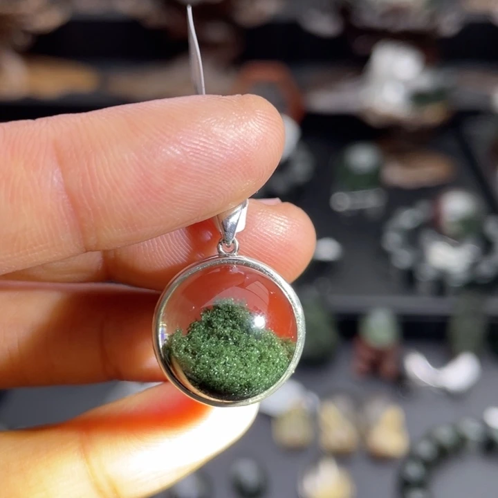 颈饰水晶银S925镶嵌绿幽灵金字塔单珠定制