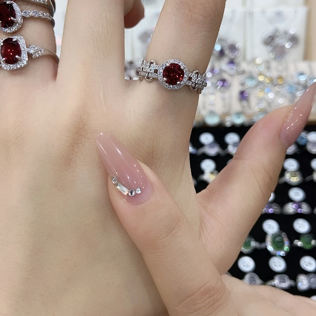 湾***心戒指石榴石银S925镶嵌