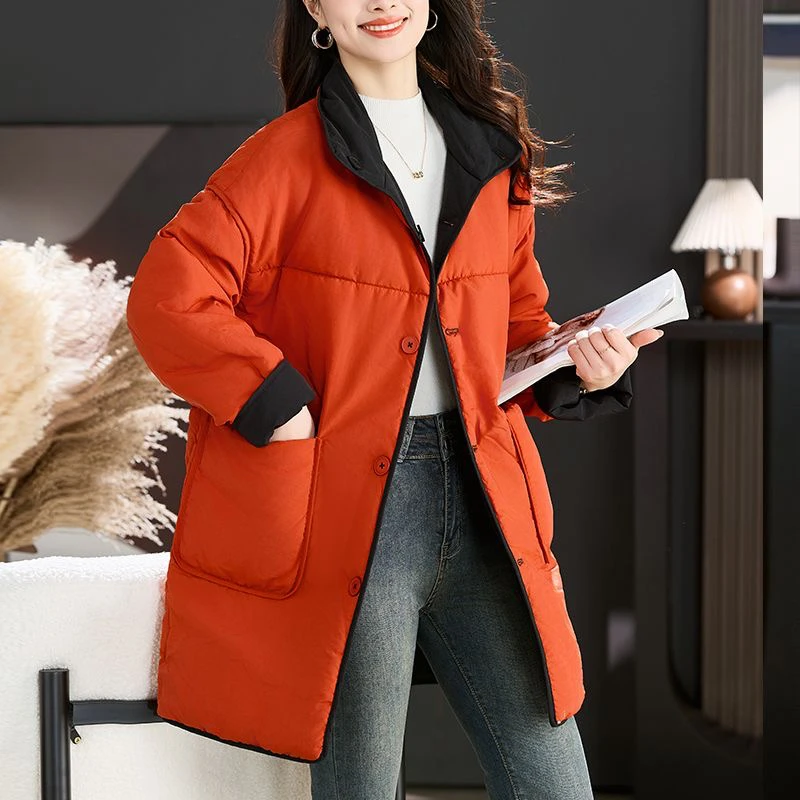 8877两面穿棉衣2024新款冬季显瘦休闲宽松保暖 时尚外套