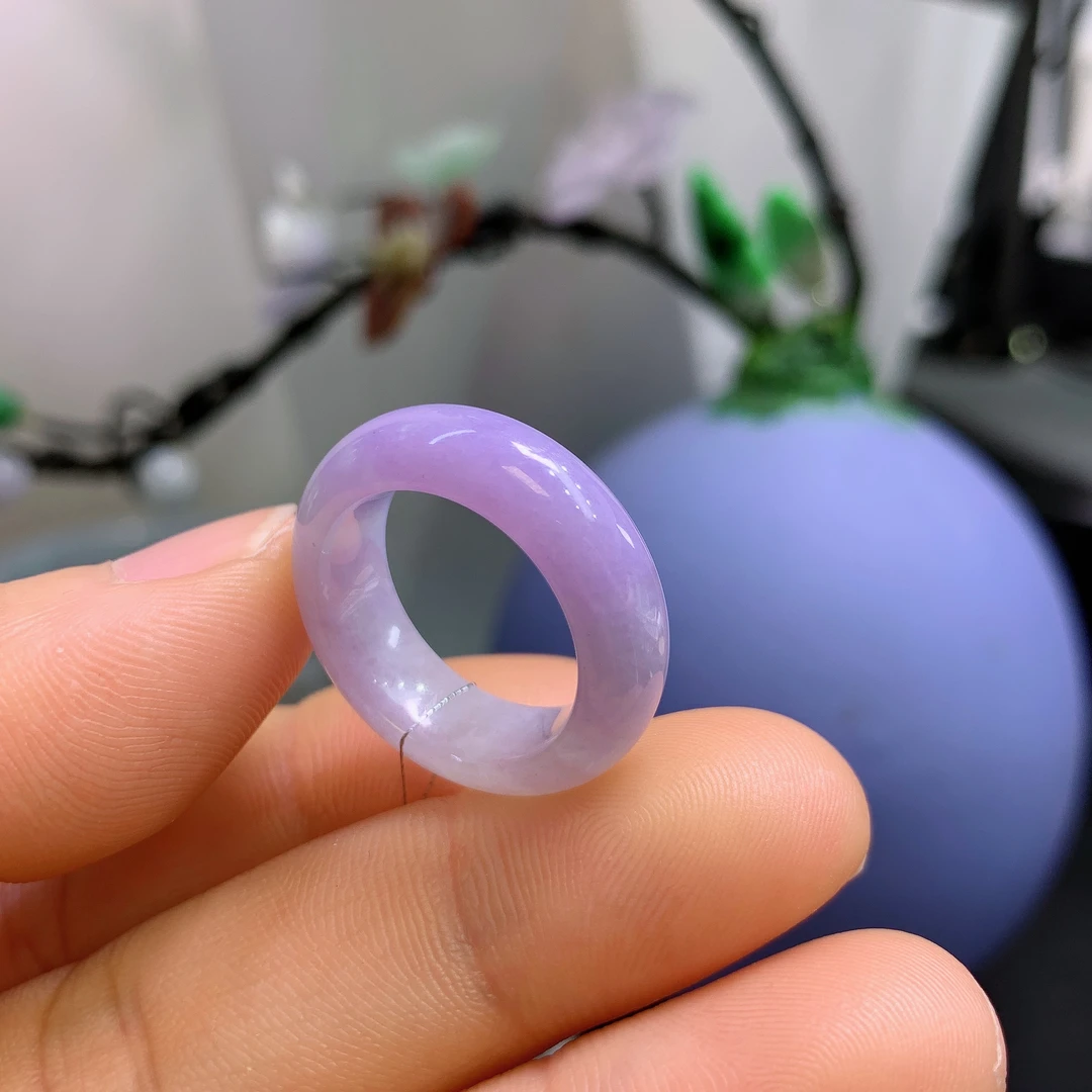 12-13圈口缅甸天然翡翠A货冰紫罗兰半山水戒指A927#