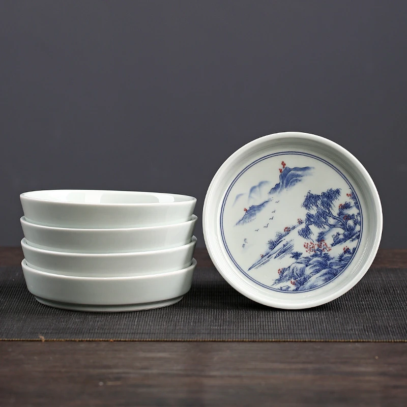 复古青花瓷手绘缠枝壶承托隔热茶壶垫子茶点碟干果盘陶瓷干泡盘