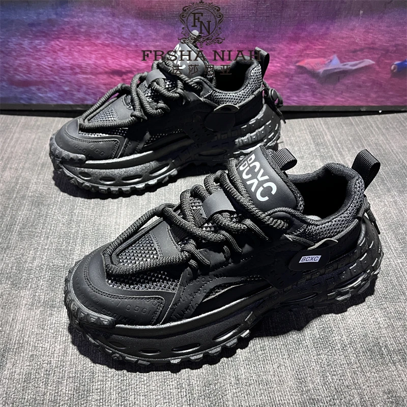 法莎尼亚男士老爹鞋简约舒适增高软底百搭潮流厚底轻便防滑休闲鞋