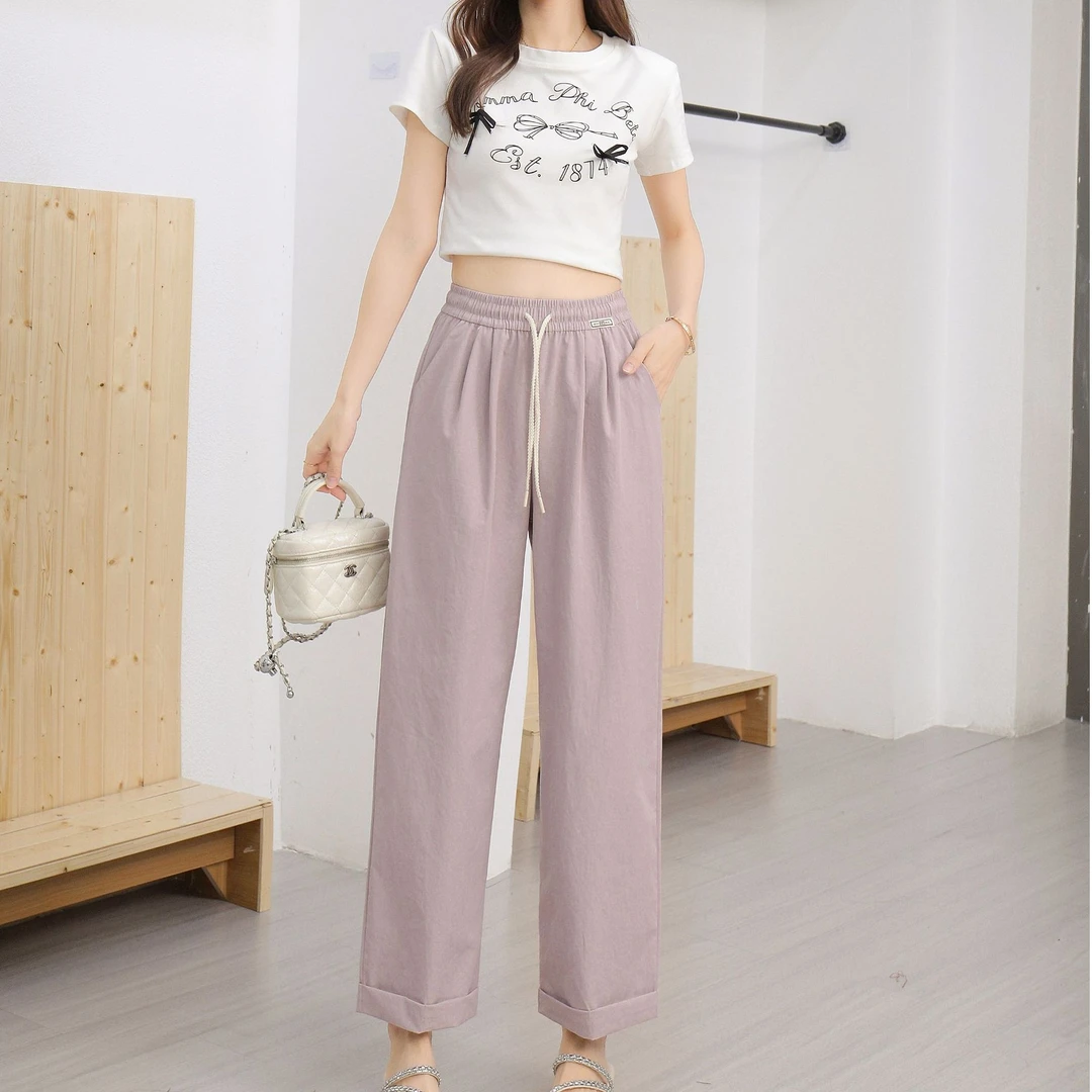 夏季长裤时尚韩版高腰薄款休闲裤小个子阔腿裤宽松百搭休闲307