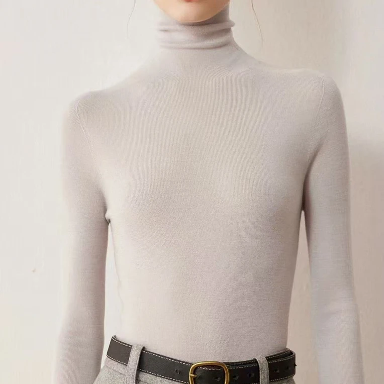 纯色高领修身针织打底套头毛衣女