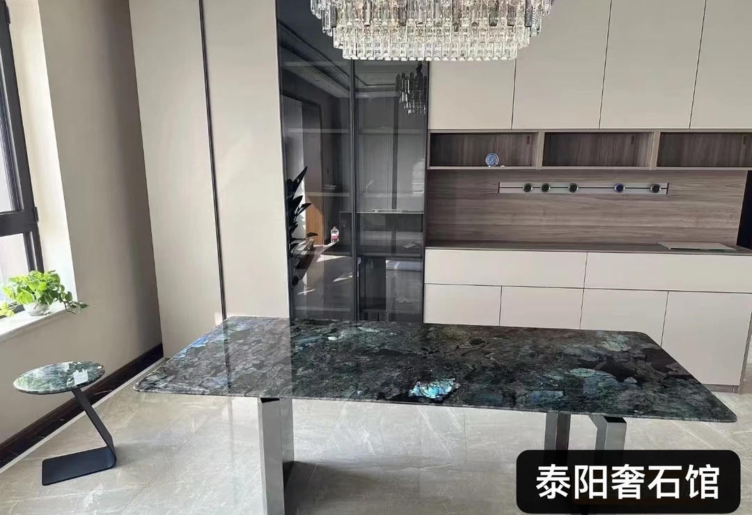 泰阳奢石工厂《蓝翡翠奢石》餐桌意式简约奢华长方形高档别墅饭桌