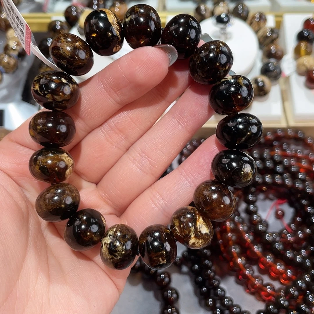 小***浩琥珀未镶嵌手链15m黑花