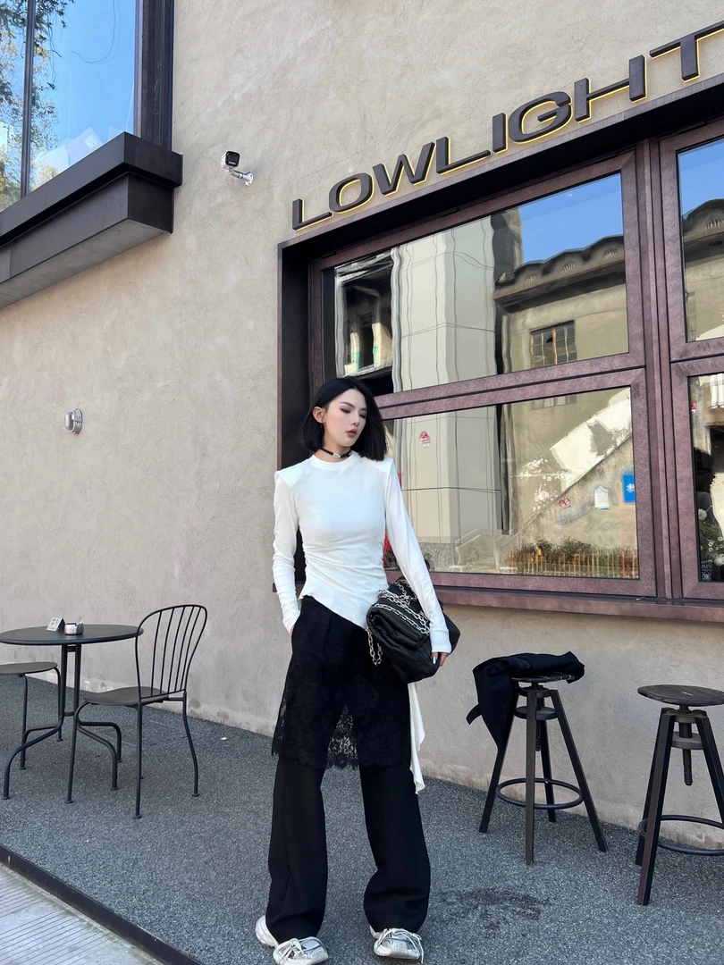 CZ【柔如丝】春季小众设计感不规则斜下摆时尚百搭显瘦T恤