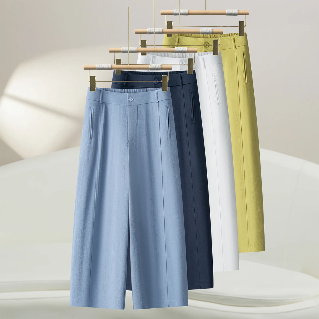 拉夏贝尔女款夏季薄款裤子休闲八分裤窄版阔腿郑州女裤2025新款