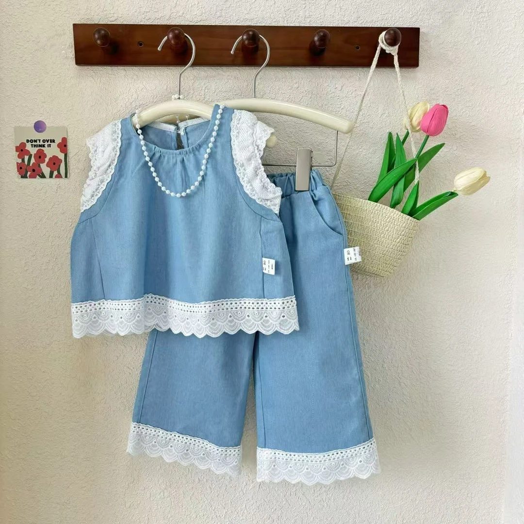 女小童2025花边牛仔薄款甜美酷飒套装夏季女童两件套SJ-R-B25