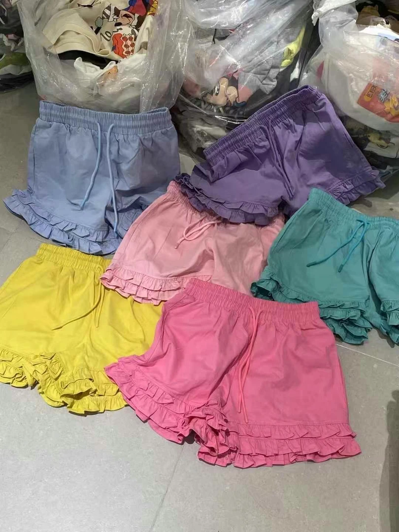 甜美减龄纯色木耳花边松紧腰系带百搭休闲阔腿短裤女夏