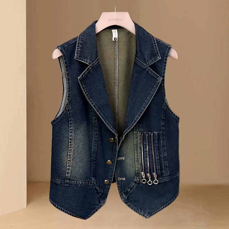 高含棉复古牛仔马甲女2025年春秋新款时尚百搭背心外穿马夹短外套