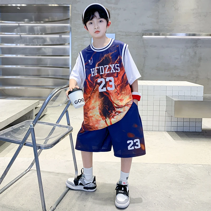 男童篮球服运动套装夏季帅气时髦2025新款大儿童速干短袖男孩夏装