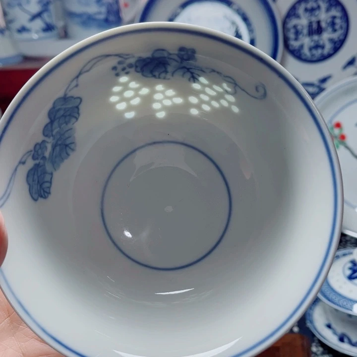青花玲珑5寸饭碗葡萄