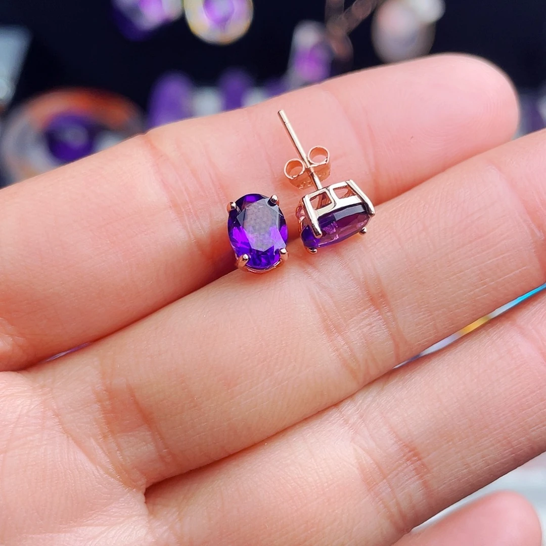 银S925镶嵌耳饰紫晶天然保真