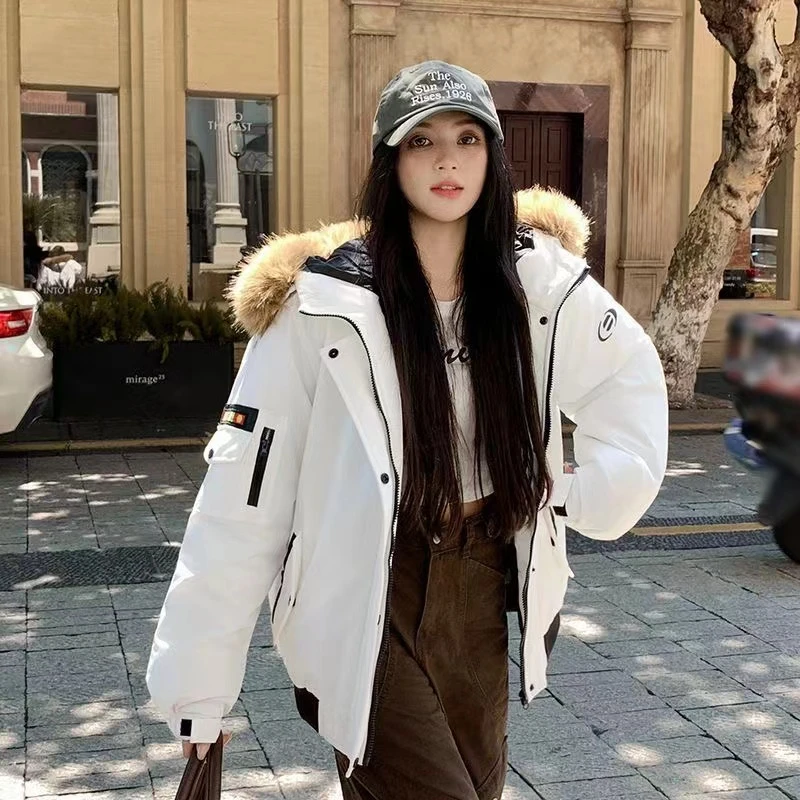 张元英同款韩版大毛拉工装派克棉衣女短款时尚百搭学生宽松棉服潮