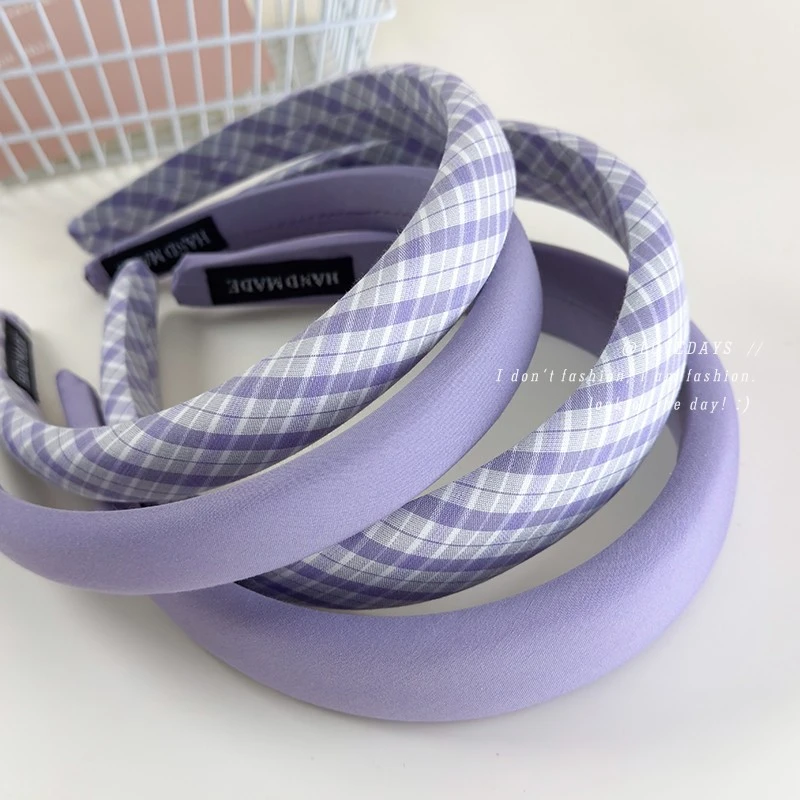 仙女紫~紫色格子纯色发箍女2025新款外出百搭高颅顶洋气发卡头箍