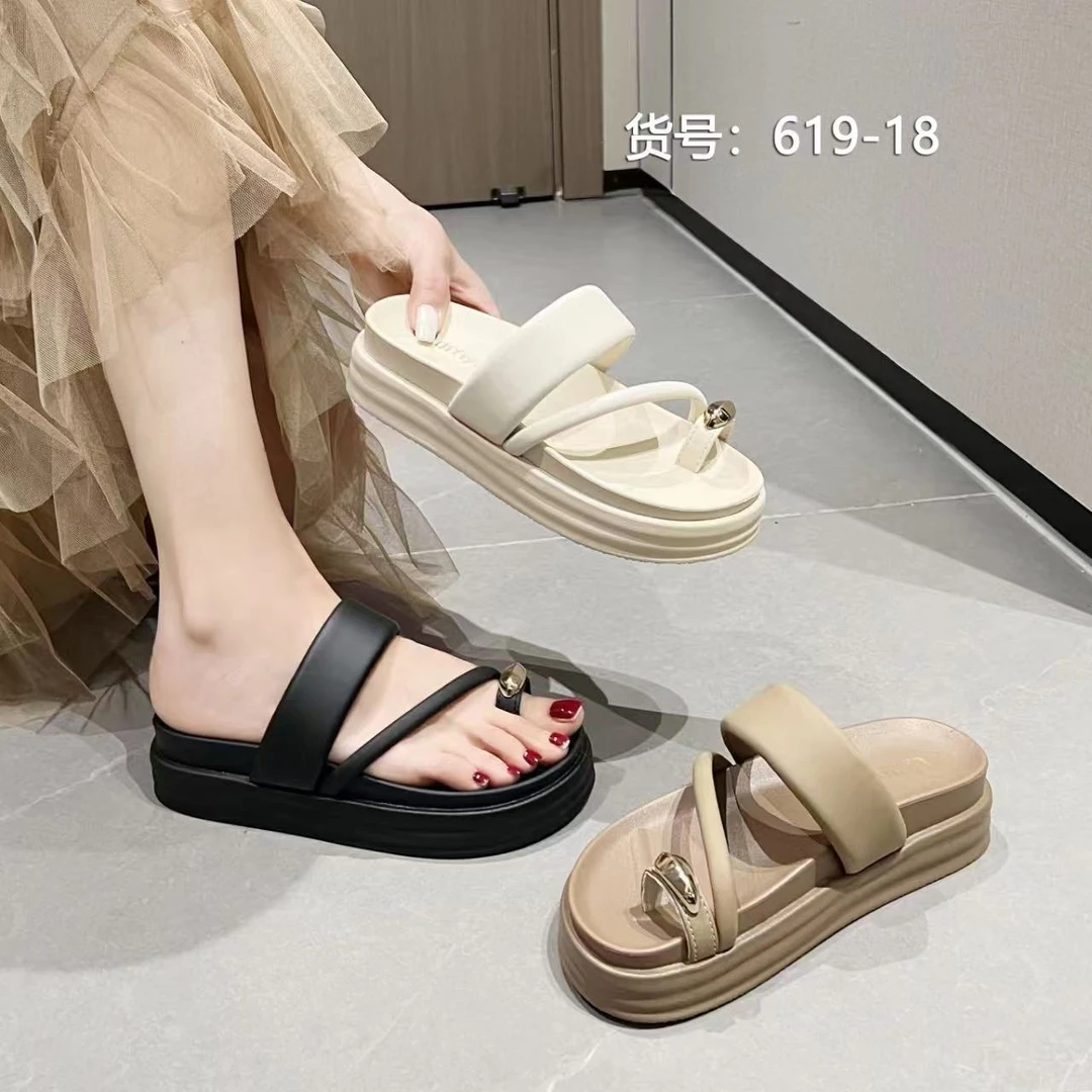619-18简约百搭露趾凉拖鞋