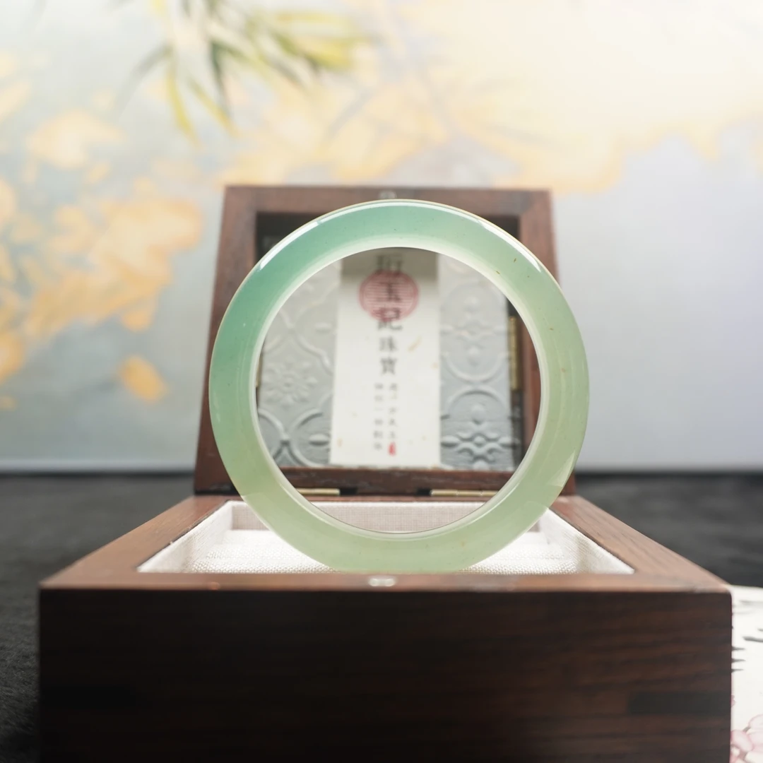 天然东陵玉石手镯半山水冰透蜂蜜水绿晴拼色金桂飘花招财65006