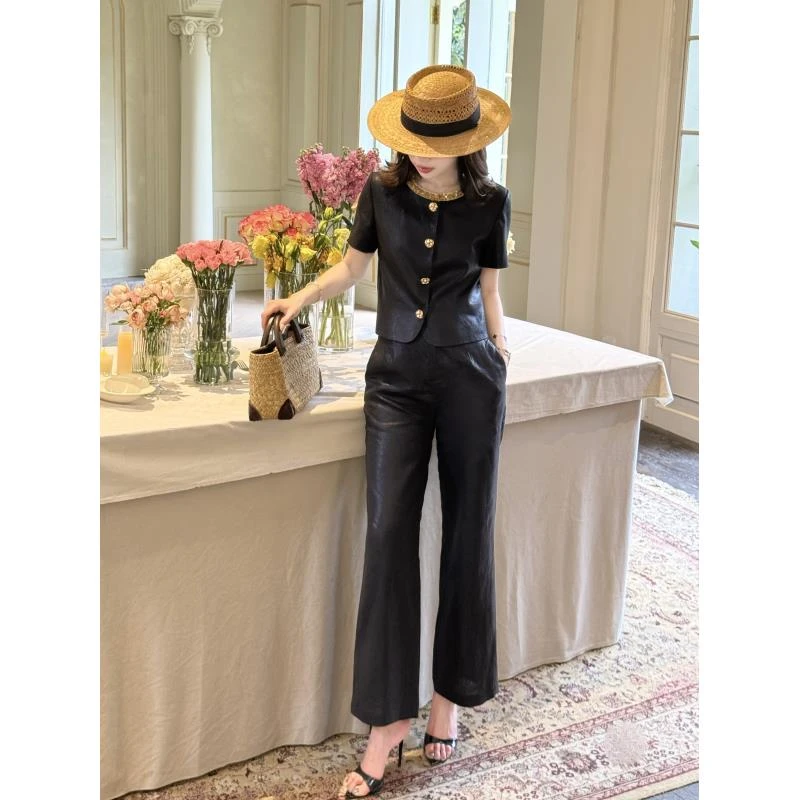 LUXURYMEMO【黑金夫人裤子】典藏版套装新款轻奢面料高级感裤子
