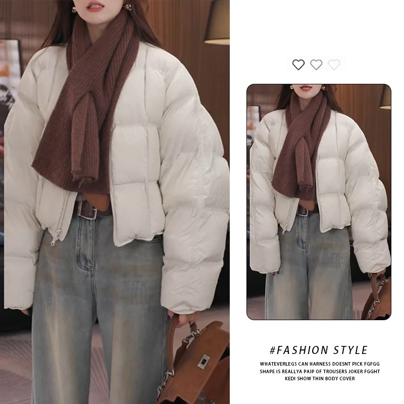 韩系圆领龟背泡芙棉服女2025冬季新款时尚减龄面包服夹棉保暖外套