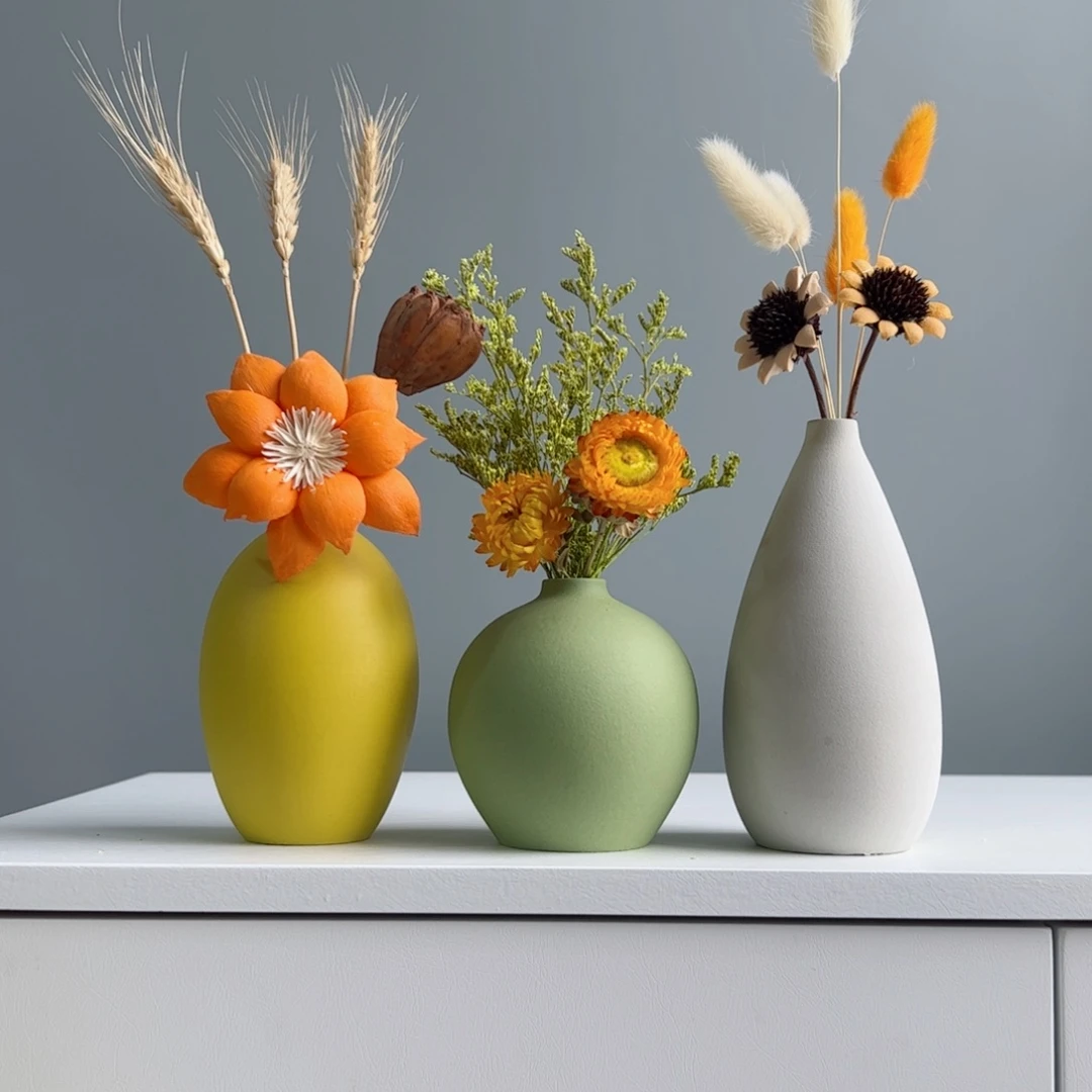 摆件陶瓷小花瓶摆件含花总高约20-30cm