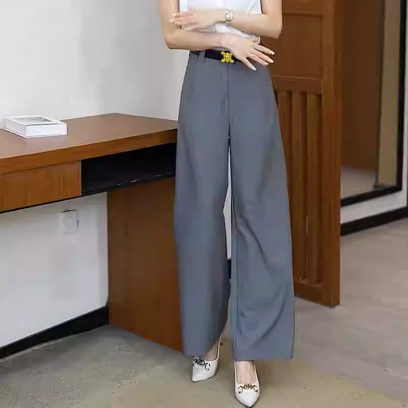 拉夏贝尔通勤西装阔腿裤2025春秋休闲百搭显瘦时尚垂感宽松直筒裤