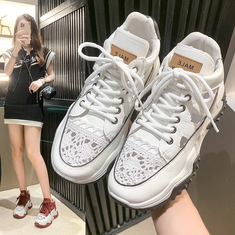 内增高镂空老爹鞋女2025新款韩版厚底小白鞋透气镂空网面运动凉鞋