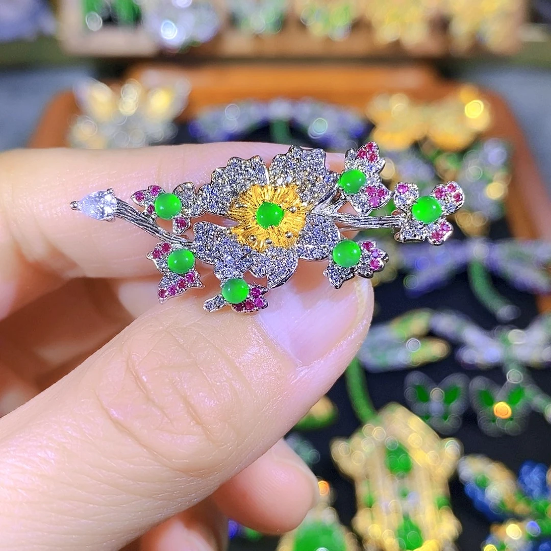 吊坠(不含链)银S925镶嵌翡翠