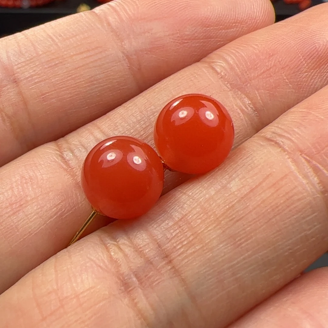 南红玛瑙耳钉18K金镶嵌
