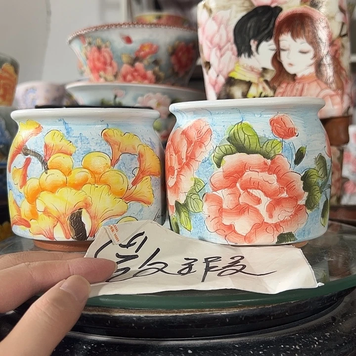 S***柒景德镇手绘花盆 满38包邮