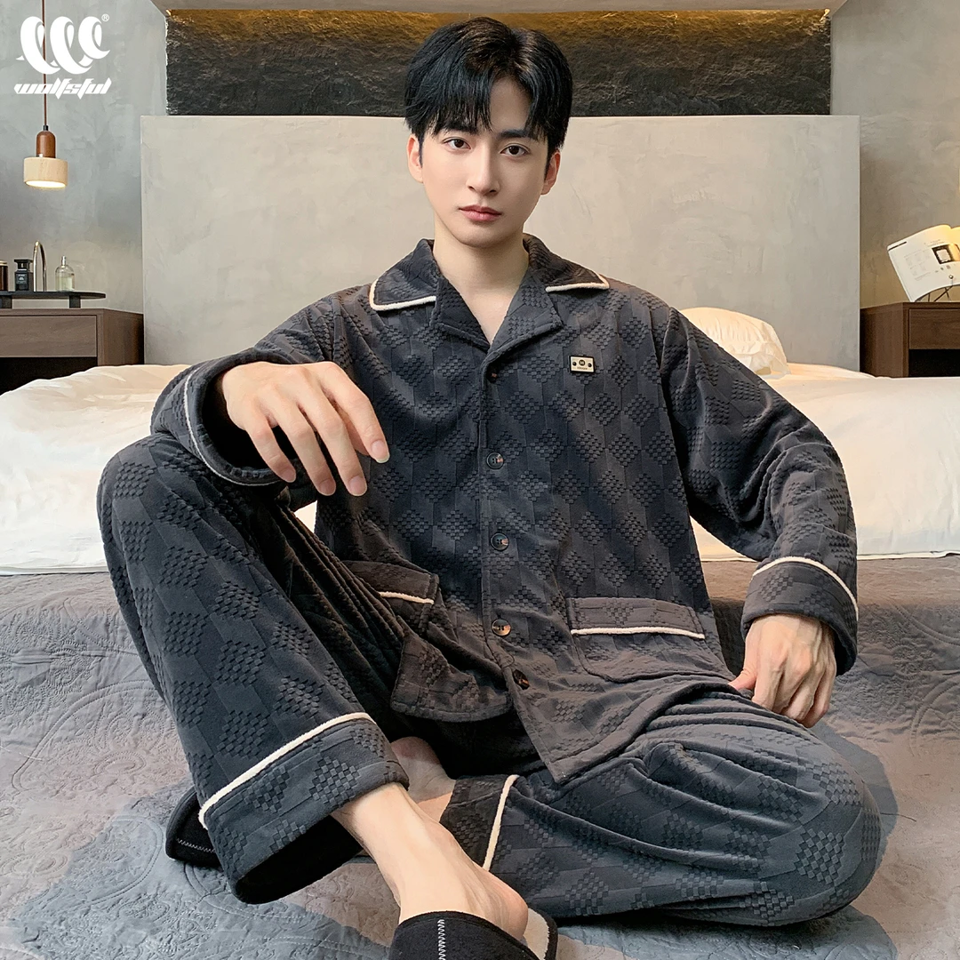 【海岛绒】高级感睡衣男士冬季加绒加厚珊瑚绒大码家居服秋冬套装
