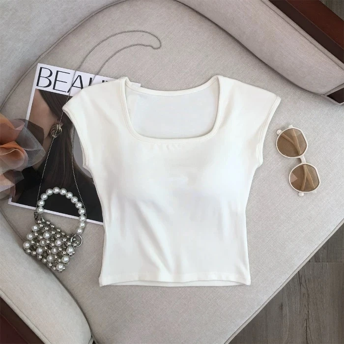 【黎黎推荐】小飞袖方领带胸垫背心女外穿上衣无袖修身显瘦纯色014