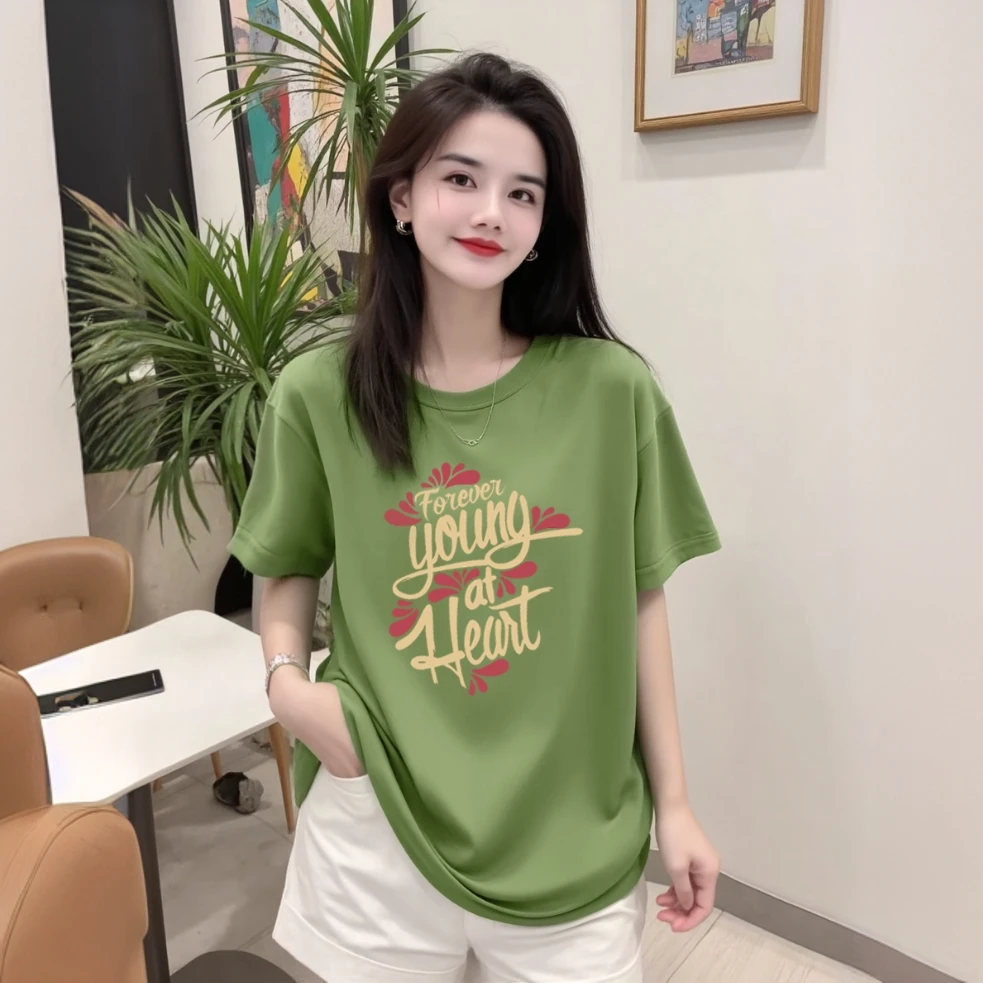 【漫游者】纯棉夏季短袖T恤休闲宽松显瘦印花圆领时尚休闲百搭上衣