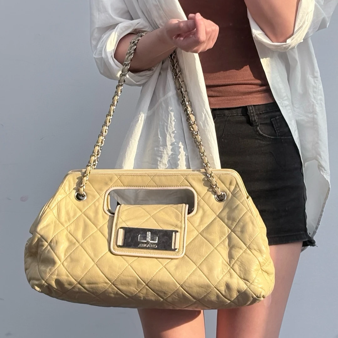 95新 Chanel/香奈儿 chanel杏色2.55菱格3way链条包