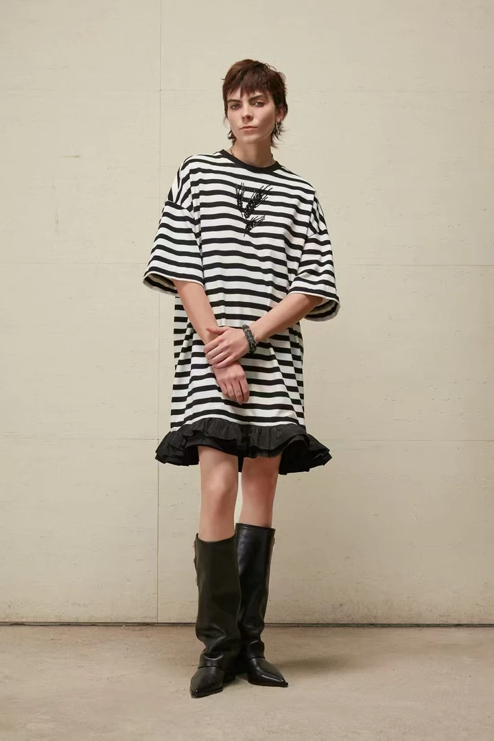 吉美·原创设计师款NONHUMAN蚂蚁家横条纹连衣裙