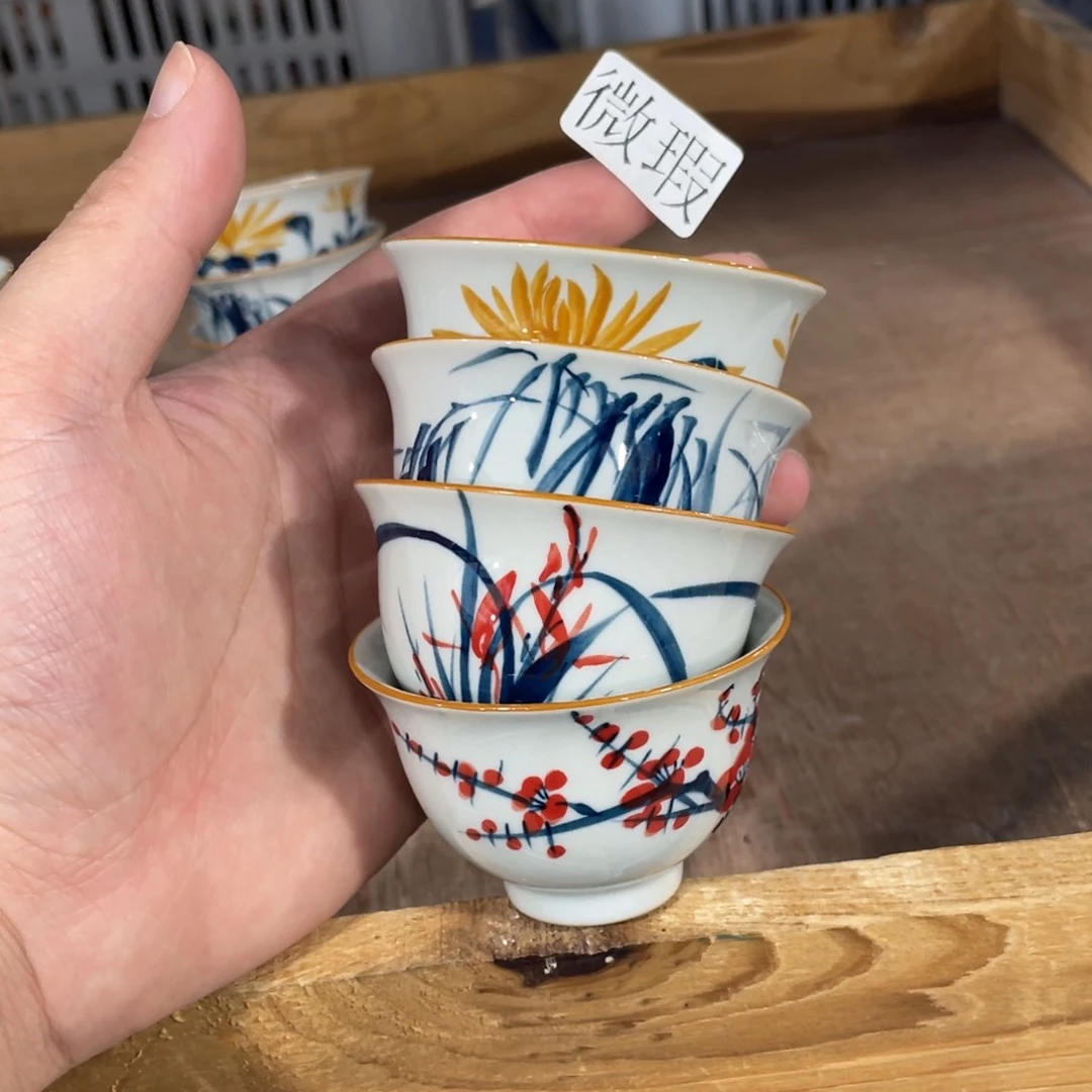 釉下手绘茶具微瑕