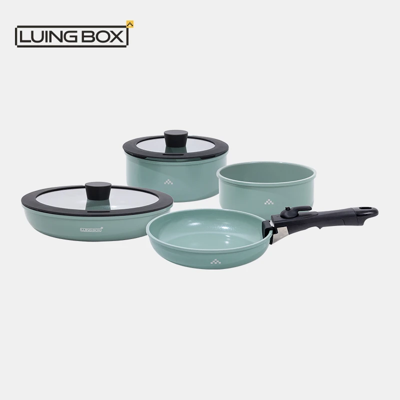 LUING BOX露营盒子 对味锅具四件套 多功能铝制套锅煎锅