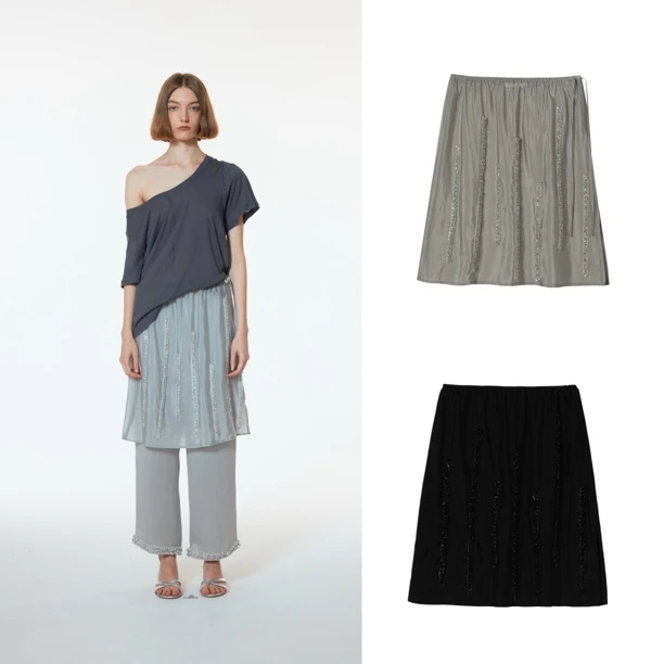 [现货]UHOOWU设计师品牌25早春手工钉珠半身裙百搭裙子半裙