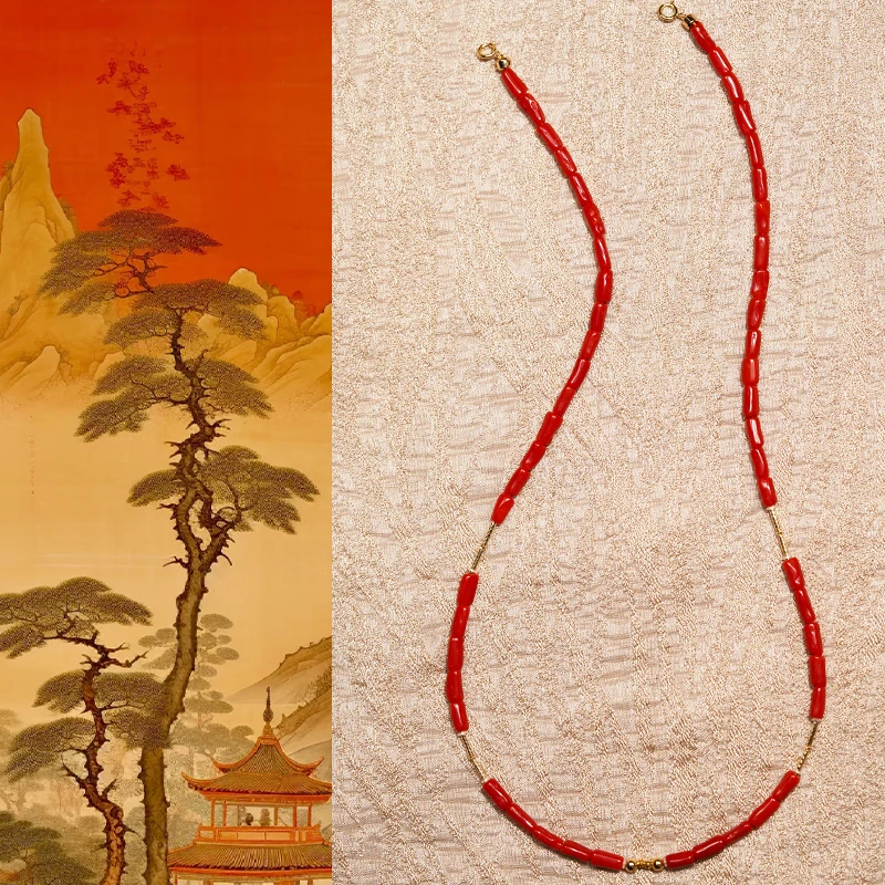 「DM」18k金珊瑚“赤霞”不规则百搭项链