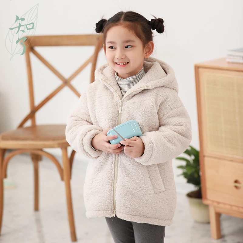 知了童装 冬装新品女童加厚毛茸外套大童仿羊羔绒厚大衣51529