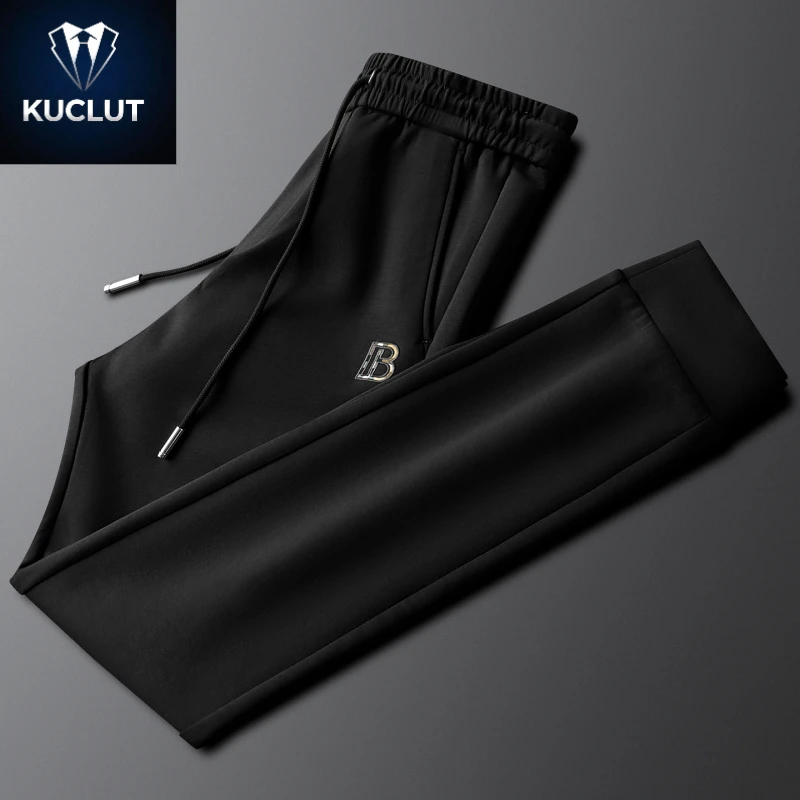 轻奢秋季百搭束脚运动裤男修身弹力休闲裤时尚口袋压花男士卫裤