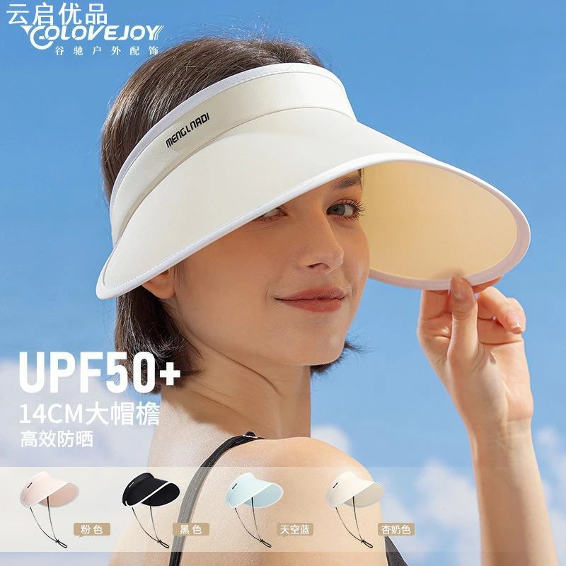大帽檐帽子女防紫外线透气空顶帽骑车出行户外遮全脸遮阳帽