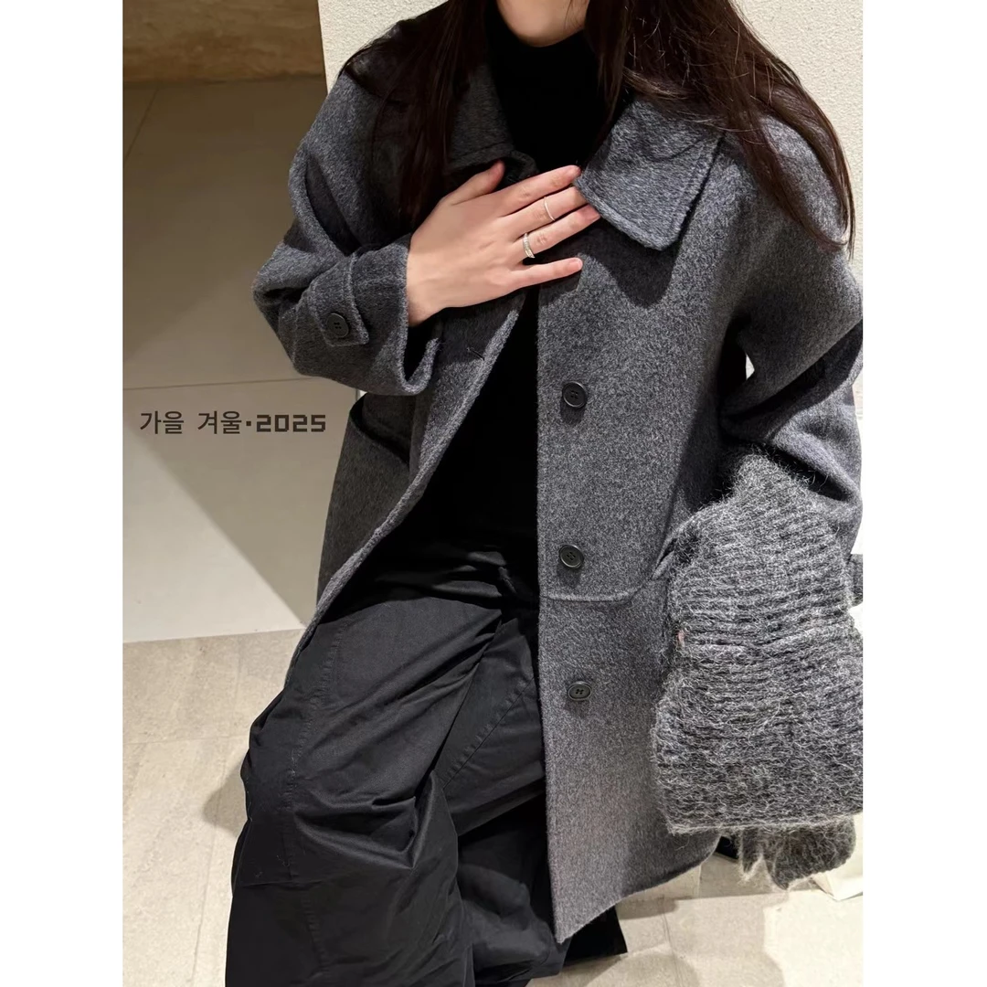 HMY5110901-1 2025新款高级感时尚气质中长款双面呢大衣