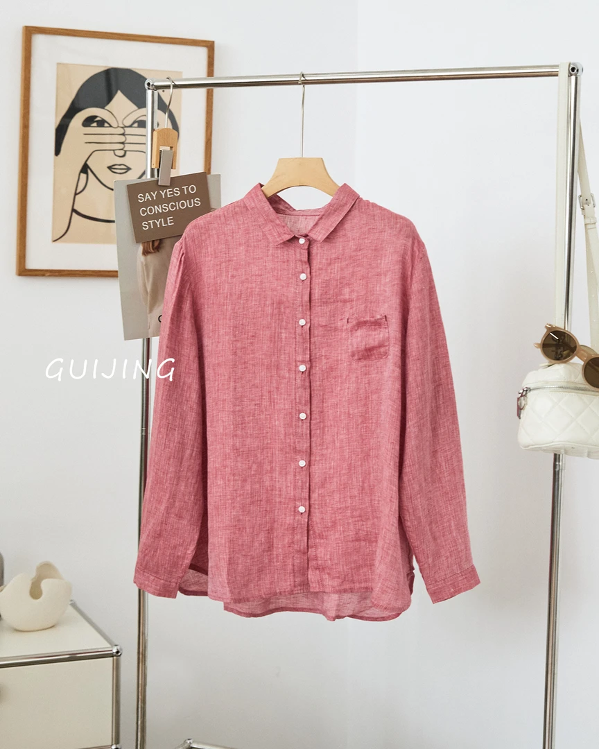 2025新款爆款春秋时尚休闲百搭简约女款宽松翻领长袖衬衫25004