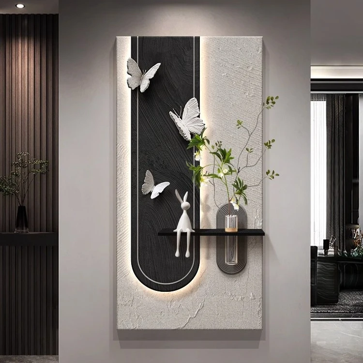 水培绿植入户门玄关装饰画2025新款立体砂岩壁灯画简约高级感挂画